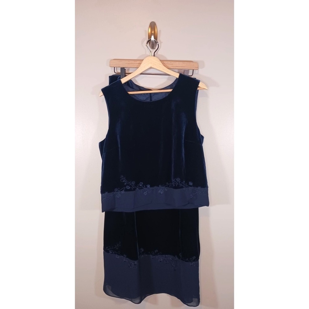 Vintage Donna Morgan Blue Velvet Two Piece Skirt Set Womens 16